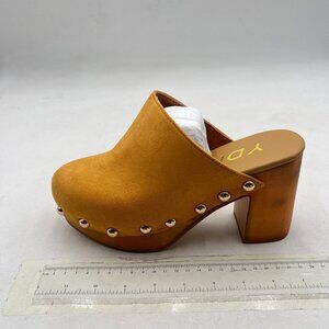 YDN Brown Platform Slip On Clogs Mules Cork High Heel Round Toe Rivet Sandals